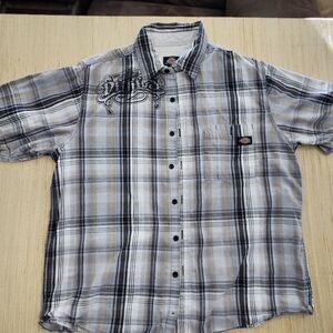 Dickies Men's Casual Plaid Shirt - Black, Gray, and White
